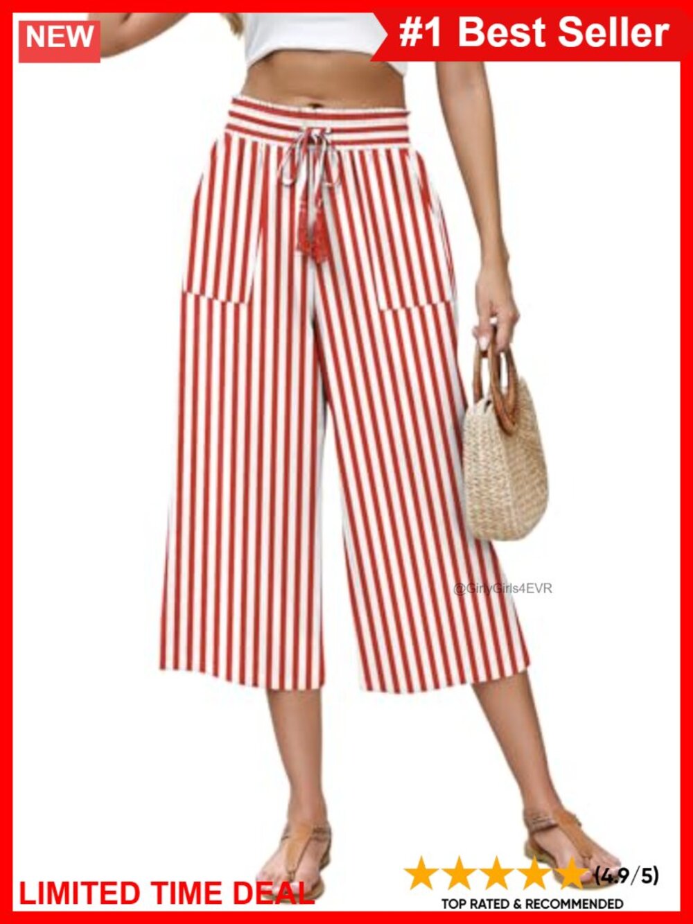 Linen Capri Pants Wide Leg High Waisted Cropped